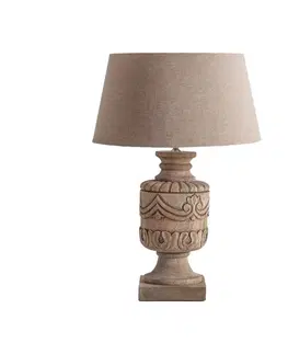 Luxusní a designové stolní lampy Estila Provence stolní lampa Lance s vyřezávanou podstavou z masivního mangového dřeva a béžovým bavlněným stínítkem 62cm