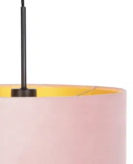 Zavesna svitidla Závěsná lampa s velurovým odstínem růžová se zlatem 35 cm - Combi