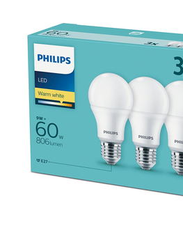 Žárovky Philips klasik, 9W, E27, teplá bílá 3ks