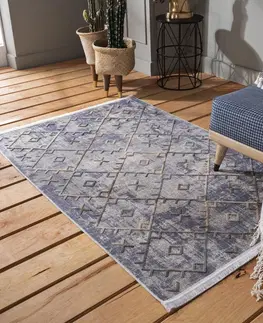 Skandinávské koberce Moderní šedý koberec s třásněmi ve skandinávském stylu
