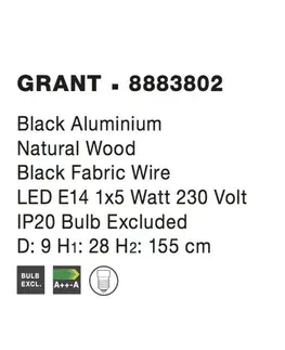 Moderní závěsná svítidla NOVA LUCE závěsné svítidlo GRANT černý hliník přírodní dřevo černý kabel E14 1x5W IP20 bez žárovky 8883802