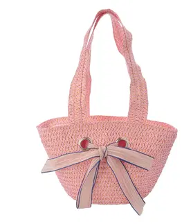 Nákupní tašky a košíky Růžová dětská plážová taška s dvěma uchy a mašlí - 22*15 cm Clayre & Eef JZBG0247
