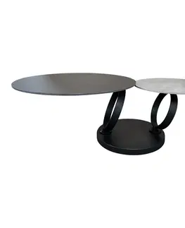 Designové a luxusní konferenční stolky Estila Designový otočný dvouúrovňový otočný konferenční stolek Delin s mramorovými kulatými deskami černé barvě 80-134 cm