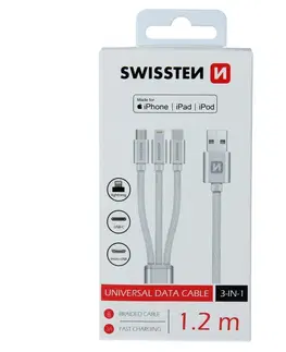 Elektronika SWISSTEN Univerzální kabel USB 3v1, 1,2m stříbrná