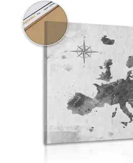 Obrazy na korku Obraz na korku retro mapa Evropy v černobílém provedení