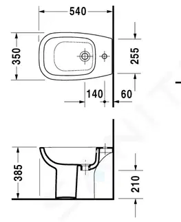 Záchody DURAVIT D-Code Stojící bidet, 350x540 mm, otvor pro baterii, bílá 22381000002