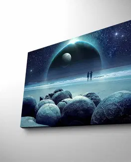 Obrazy Wallity Obraz s LED osvětlením MĚSÍČNÍ KRAJINA 45 x 70 cm