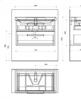 Koupelnový nábytek SAPHO THEIA umyvadlová skříňka 75,6x50x43,5cm, 2xzásuvka, borovice rustik