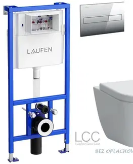 WC sedátka LAUFEN Rámový podomítkový modul CW1 SET s chromovým tlačítkem + WC LAUFEN PRO LCC RIMLESS + SEDÁTKO H8946600000001CR LP2