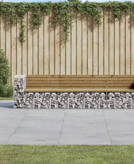 Zahradní lavice Zahradní gabionová lavice Dekorhome Přírodní dřevo