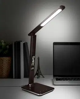 Stolní lampy do kanceláře Solight LED stolní lampička s displayem, 9W, volba teploty světla, kůže, hnědá WO45-H
