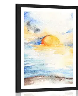 Příroda Plakát s paspartou zářivý západ slunce u moře