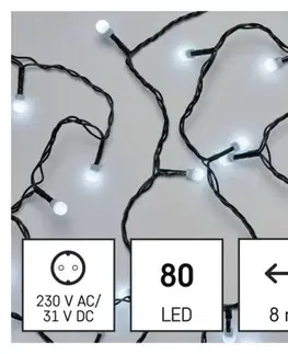 Vánoční řetězy a lamety EMOS Světelný LED řetěz Cherry s časovačem 8 m studená bílá