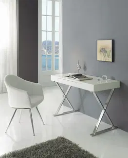 Stylové a luxusní pracovní a psací stoly Estila Stylový psací stolek Decatta v lakovaném bílém provedení s kovovými nožičkami a šuplíkem 120cm