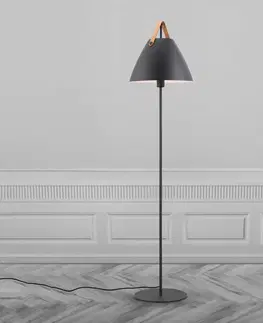 Stojací lampy DFTP by Nordlux Stojací lampa Strap z kovu, kožený popruh, černá