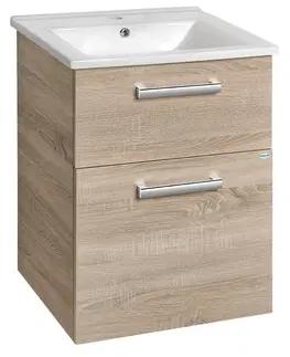 Koupelnový nábytek AQUALINE VEGA umyvadlová skříňka 51,5x72,6x43,6cm, 2x zásuvka, dub platin VG853