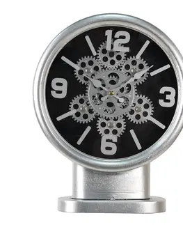 Hodiny Stříbrné stolní hodiny s ozubenými kolečky - 24*8*30 cm Clayre & Eef 6KL0746
