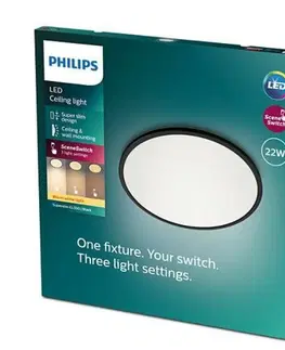 LED stropní svítidla LED Stropní přisazené svítidlo Philips Superslim CL550 8719514327085 22W 2000lm 2700K IP20 43cm černé, 3-krokové stmívání