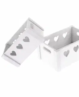 Úložné boxy Sada dekoračních dřevěných bedýnek Hearts 2 ks, bílá