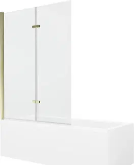 Vany MEXEN/S Cubik obdélníková vana 150 x 70 cm s panelem + vanová zástěna 120 cm, transparent, zlatá 550315070X9212025000