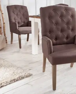 Luxusní jídelní židle Estila Chesterfield čalouněná židle Silloth v hnědé barvě s područkami 104cm