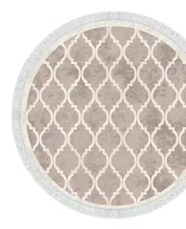 Koberce a koberečky Conceptum Hypnose Kulatý koberec Fence 100 cm krémový/hnědý