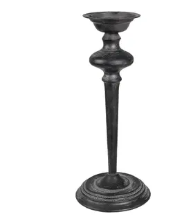 Svícny Kovový černý svícen s patinou Dianna - Ø 16*38 cm Clayre & Eef 6Y4467