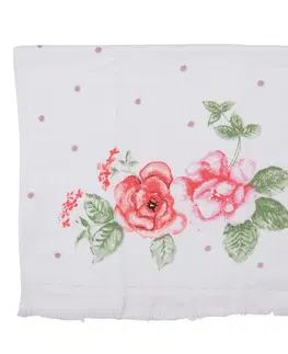 Utěrky Bílý kuchyňský froté ručník s růžemi - 40*66 cm Clayre & Eef T025