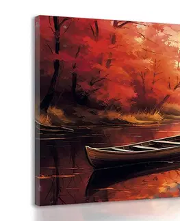 Obrazy jezera Obraz člun v klidném východě slunce