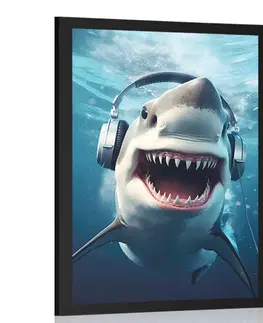 Párty zvířata se sluchátky Plakát žralok se sluchátky