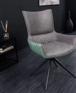 Luxusní jídelní židle Estila Designové jídelní křeslo Loren se šedo-zeleným čalouněním a černýma nohama z kovu 89cm