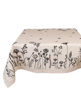 Ubrusy Béžový bavlněný ubrus s květinami Flora And Fauna - 150*250 cm Clayre & Eef FAF05