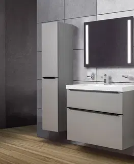 Koupelnový nábytek MEREO Mailo, koupelnová skříňka s umyvadlem z litého mramoru 81 cm, šedá mat, černé madlo CN571MB
