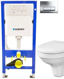 WC sedátka GEBERIT DuofixBasic s chromovým tlačítkem DELTA51 + WC CERSANIT DELFI + SEDÁTKO 458.103.00.1 51CR DE1