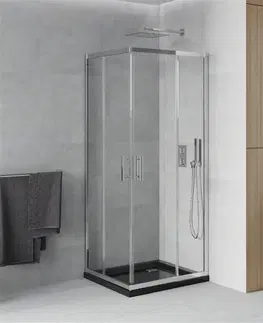 Sifony k pračkám MEXEN/S Rio sprchový kout 70x70, transparent, chrom + vanička se sifonem 860-070-070-01-00-4070