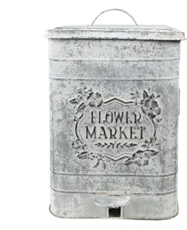 Odpadkové koše Šedý vintage odpadkový koš s patinou Flower Market - 26*26*36 cm Clayre & Eef 6Y4776