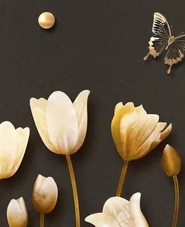 Obrazy květů Obraz tulipány se zlatým motivem