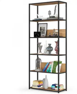 Knihovny Ak furniture Knihovna Loft s kovovým rámem 80 cm černá/dub craft