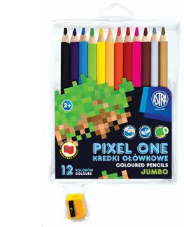 Hračky ASTRA - Školní barvičky JUMBO 12ks + struhadlo, MINECRAFT Pixel One, 312221005