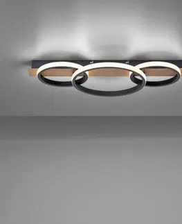 LED stropní svítidla PAUL NEUHAUS LEUCHTEN DIREKT LED stropní svítidlo, dřevodekor, 3 kruhy, černá, moderní 3000K