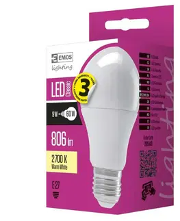 LED žárovky EMOS Lighting EMOS LED žárovka Classic A60 9W E27 teplá bílá 1525733201