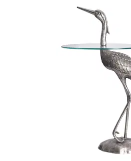 Luxusní a designové příruční stolky Estila Designový kulatý příruční stolek Ardea se skulpturální podstavou ve tvaru volavky ve stříbrné barvě 88 cm