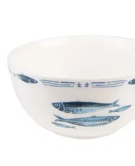 Mísy a misky Porcelánová miska na polévku  s rybkami  Fish Blue - Ø 14*7 cm / 500 ml Clayre & Eef FIBPU