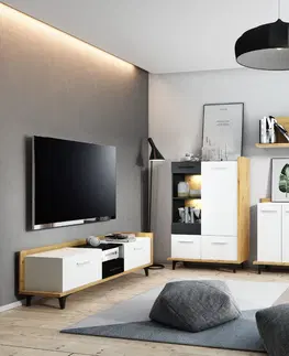 TV stolky ArtCross TV stolek 2D1S BOX-09 Barva: dub sonoma světlá / bílá / černá