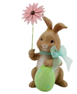 Velikonoční dekorace Velikonoční dekorace králíka s růžovou květinou - 9*9*17 cm Clayre & Eef 6PR3132