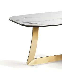 Obdélníkové jídelní stoly Estila Luxusní obdélníkový stůl Tulipa v art deco stylu s vrchní deskou z bílého mramoru a zlatými nožičkami 200 cm