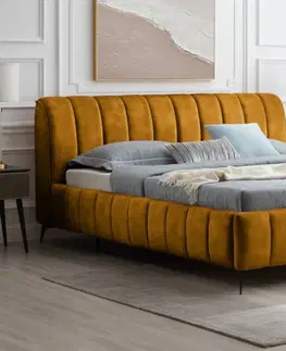Designové postele LuxD Designová postel Rotterdam 180 x 200 cm hořčičný samet