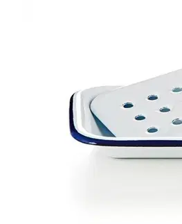 Misky na mýdlo Bílá smaltovaná mýdlenka s modrou linkou White blue - 13*10cm Münder Email 1028