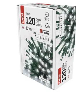 LED řetězy EMOS LED vánoční řetěz, 12 m, venkovní i vnitřní, studená bílá, programy D4AC08