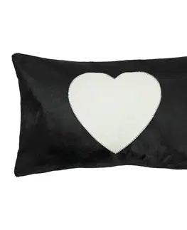 Dekorační polštáře Černý kožený polštář se srdcem (bos taurus taurus) - 50*30*5cm Mars & More OMHKHZ
